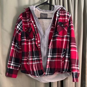 Natural Reflections Red and Black Plaid Hoodie